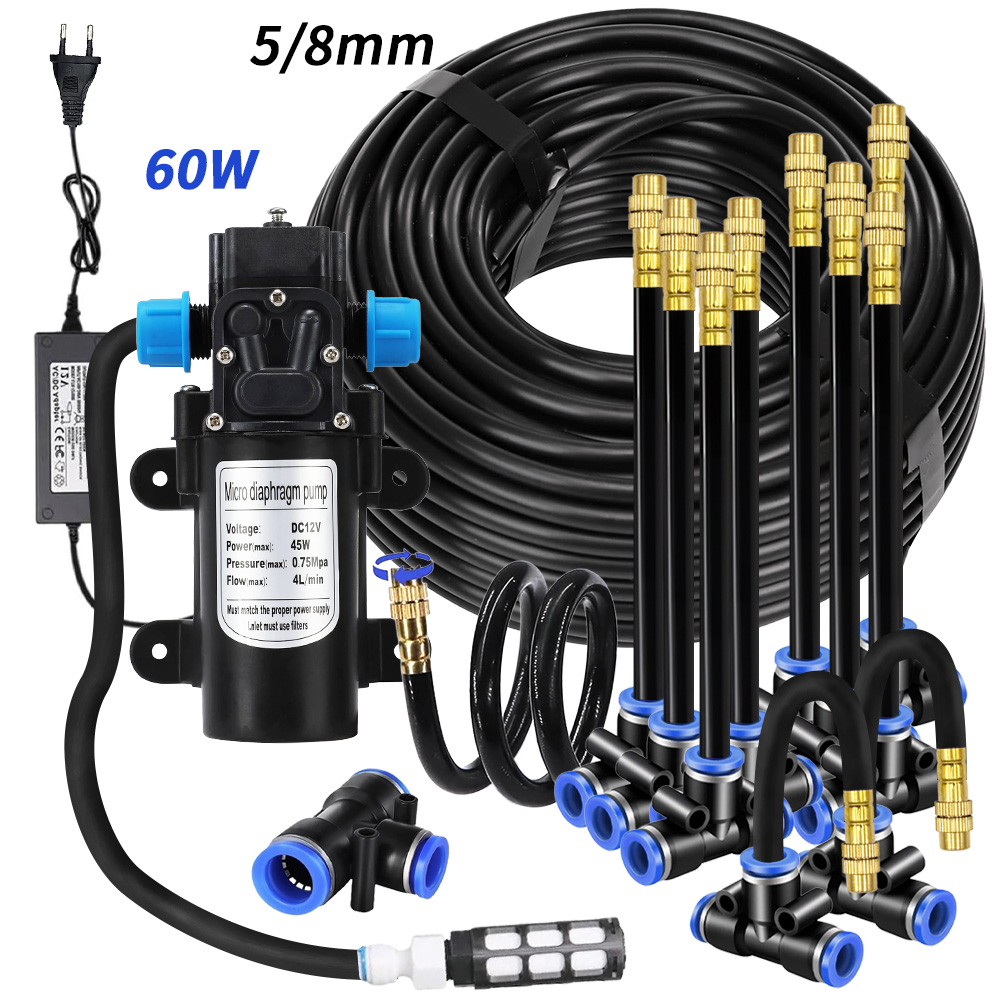 Plant Parent Kit - ガーデン5/8mm PEホーススプレーヤーキット、60W自動吸水ポンプ付き、20cmユニバーサル真鍮ノズル、ガゼボ植物用ミスト散水システム